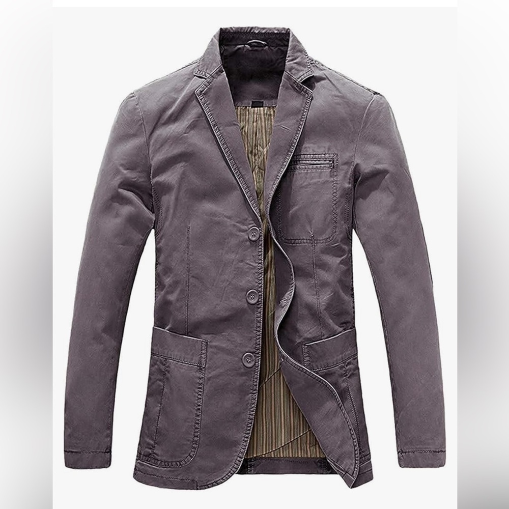 Chouyatou Men's Gray Casual 3 button lined cotton twill Blazer size XL